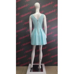 Sukenka Terry rozkloszowana pastel blue dekolt serek