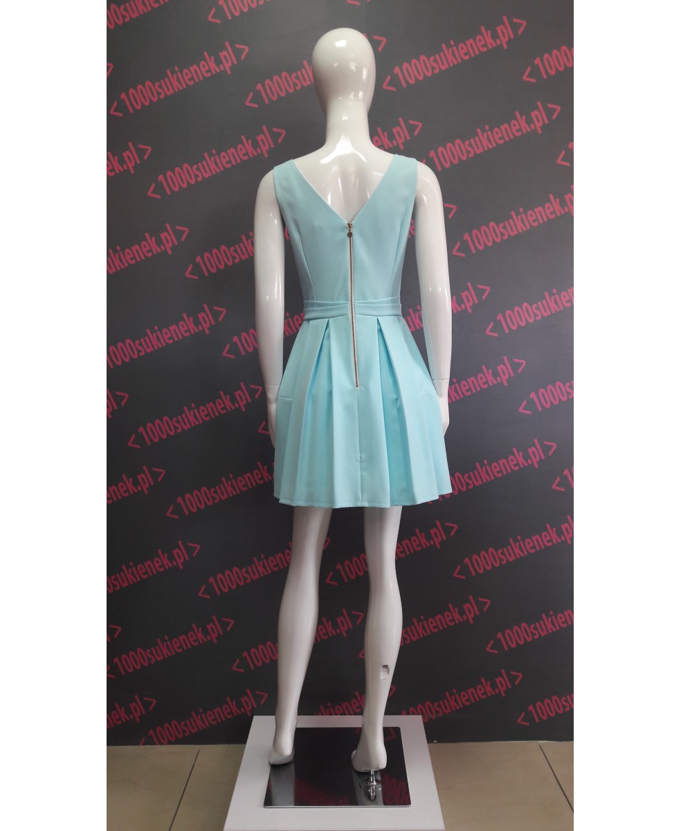 Sukenka Terry rozkloszowana pastel blue dekolt serek