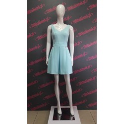 Sukenka Terry rozkloszowana pastel blue dekolt serek