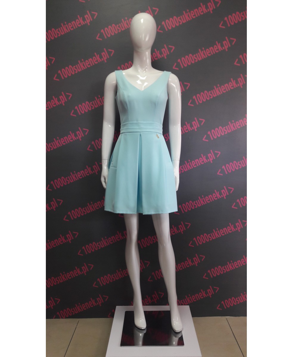 Sukenka Terry rozkloszowana pastel blue dekolt serek