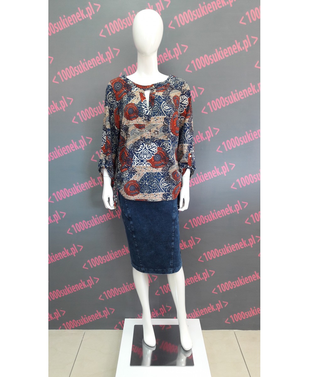 Bluzka ROSSA MODA , wzory, podpinany rękaw Bluzka ROSSA MODA , wzory, podpinany rękaw
