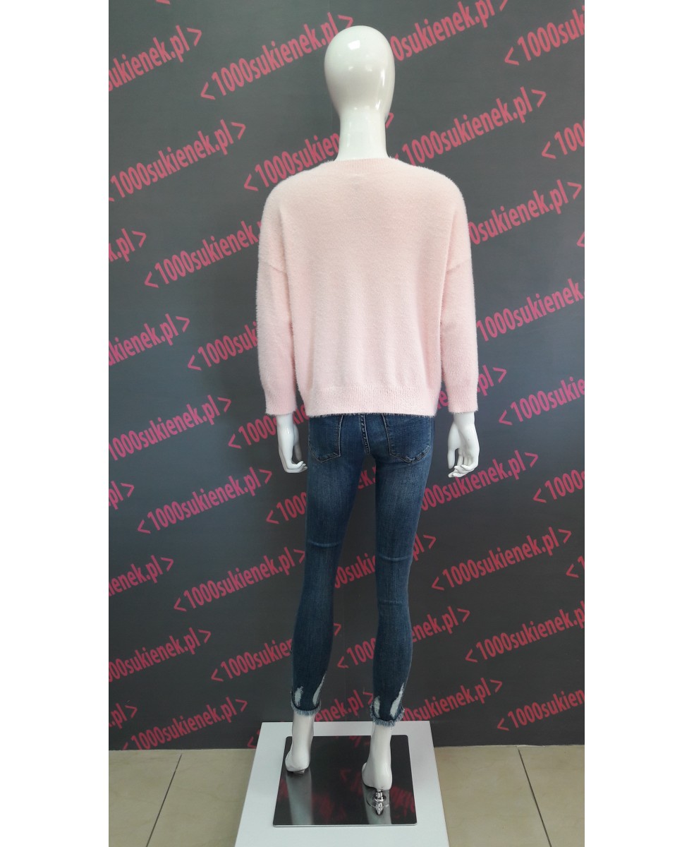 Sweter Dolce Piccante, serek, pudrowy róż